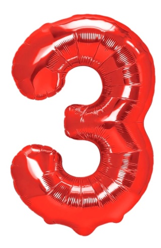 PartyPal Balon foliowy cyfra 3 czerwony 100cm