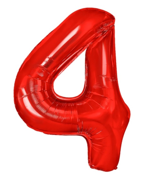 PartyPal Balon foliowy cyfra 4 czerwony 100cm
