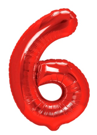 PartyPal Balon foliowy cyfra 6 czerwony 100cm