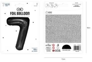 PartyPal Balon foliowy cyfra 7 czarny 100cm