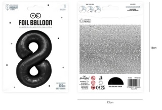 PartyPal Balon foliowy cyfra 8 czarny 100cm