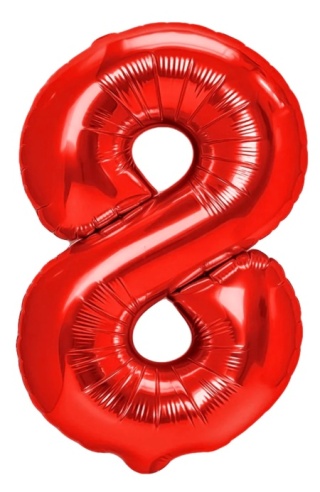 PartyPal Balon foliowy cyfra 8 czerwony 100cm