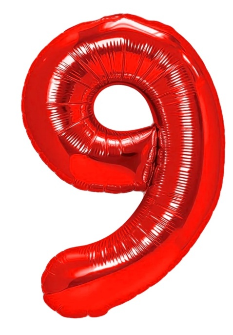 PartyPal Balon foliowy cyfra 9 czerwony 100cm