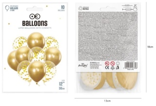 PartyPal Balony złote 12cali z konfetti 10szt