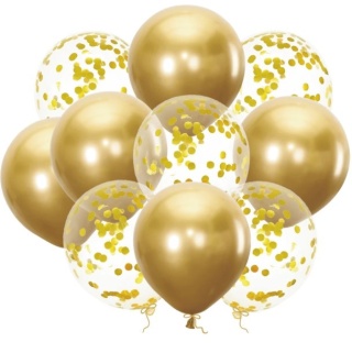 PartyPal Balony złote 12cali z konfetti 10szt