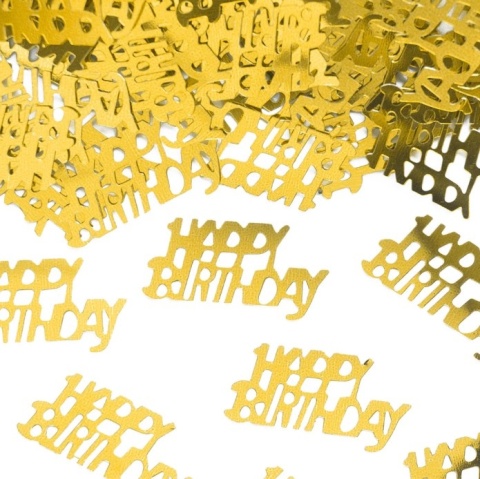 PartyPal Konfetti 15 g - złoty napis Happy Birthday
