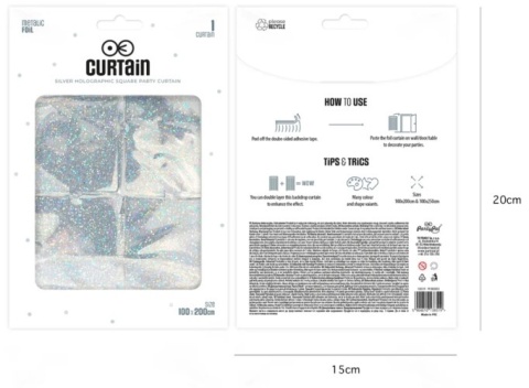 PartyPal Kurtyna imprezowa kwadraty holograficzna srebrna 100x200cm