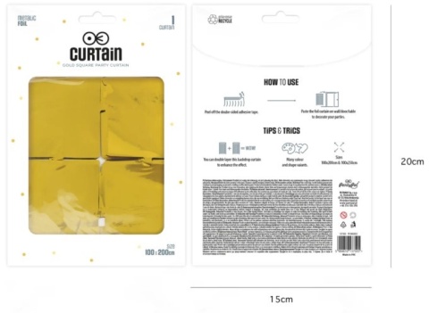 PartyPal Kurtyna imprezowa kwadraty złota 100x200cm