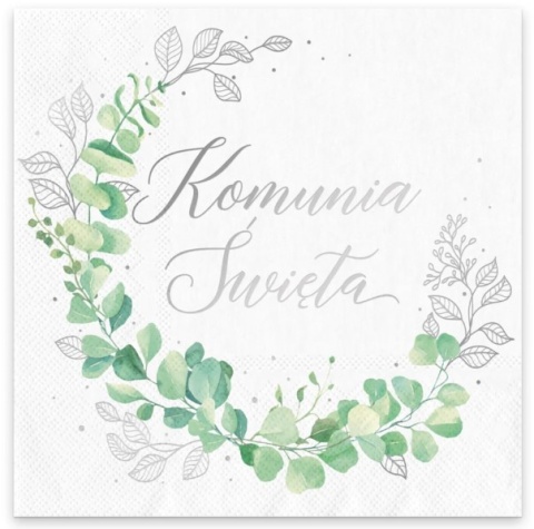 PartyPal Serwetki komunijne Komunia Święta Eukaliptus srebrny 10szt.