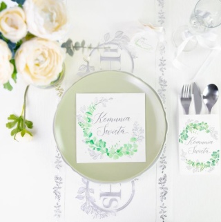 PartyPal Serwetki komunijne Komunia Święta Eukaliptus srebrny 10szt.