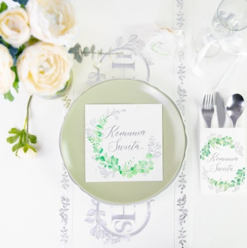 PartyPal Serwetki komunijne Komunia Święta Eukaliptus srebrny 10szt.