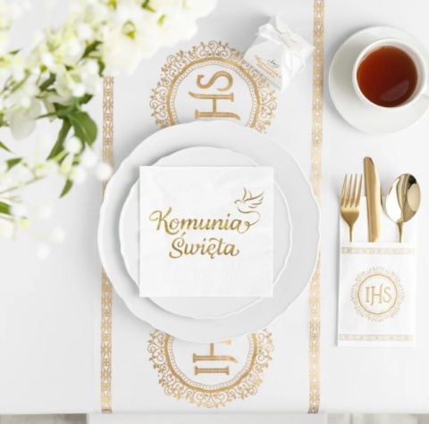 PartyPal Serwetki komunijne Komunia Święta biało-złote 10szt.