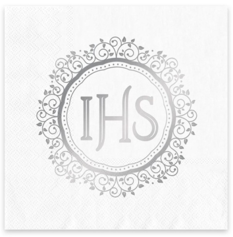 PartyPal Serwetki komunijne IHS biało-srebrne 10szt.