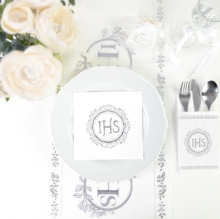 PartyPal Serwetki komunijne IHS biało-srebrne 10szt.