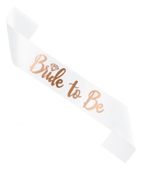 PartyPal Szarfa na wieczór panieński Bride to Be biała-rose gold 10x160cm