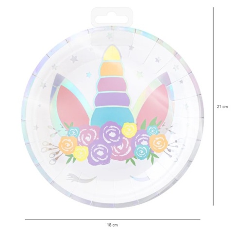 PartyPal Talerzyk papierowy Jednorożec 7cali 6szt.