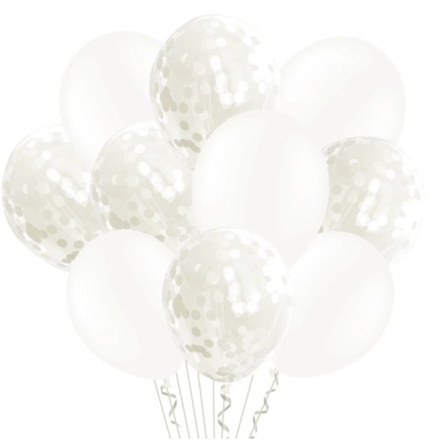 PartyPal Balony 12 cali białe z konfetti 20szt