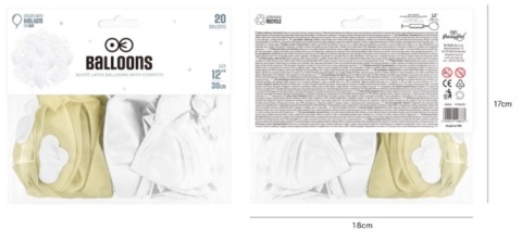 PartyPal Balony 12 cali białe z konfetti 20szt
