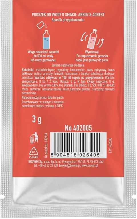 Vsypto Napój w proszku o smaku Arbuz Agrest bez cukru 3g