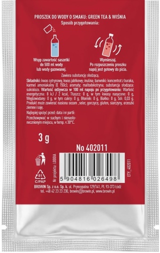 Vsypto Napój w proszku o smaku Green Tea Wiśnia bez cukru 3g