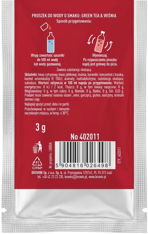 Vsypto Napój w proszku o smaku Green Tea Wiśnia bez cukru 3g