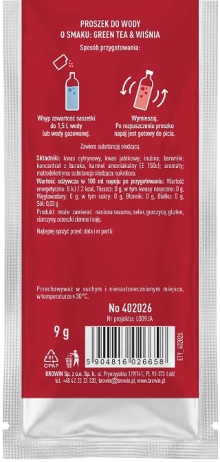Vsypto Napój w proszku o smaku Green Tea Wiśnia bez cukru 9g