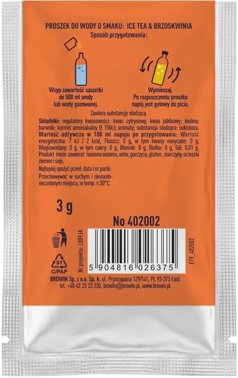 Vsypto Napój w proszku o smaku Ice Tea Brzoskwinia bez cukru 3g