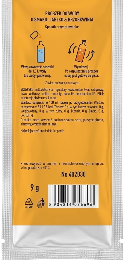 Vsypto Napój w proszku o smaku Jabłko Brzoskwinia bez cukru 9g