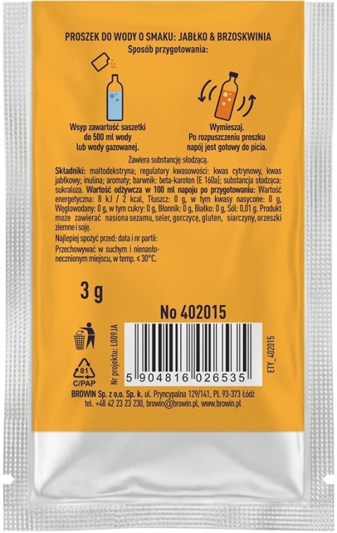 Vsypto Napój w proszku o smaku Jabłko Brzoskwinia bez cukru 3g