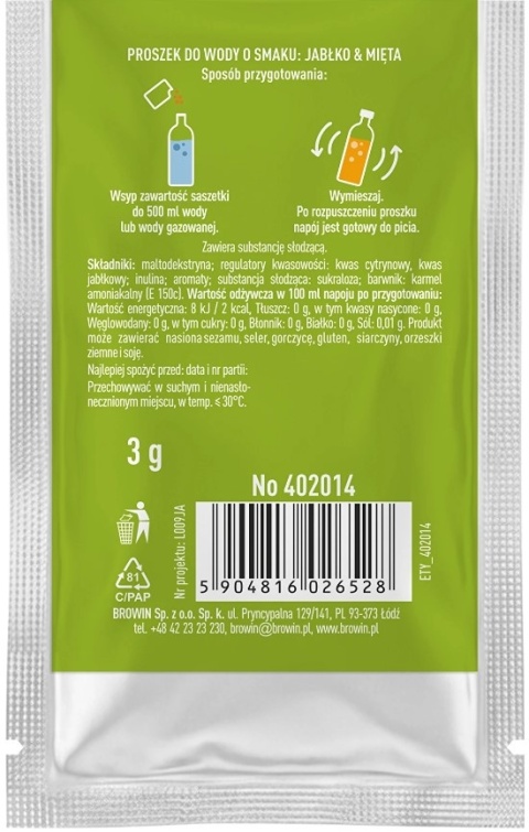 Vsypto Napój w proszku o smaku Jabłko Mięta bez cukru 3g
