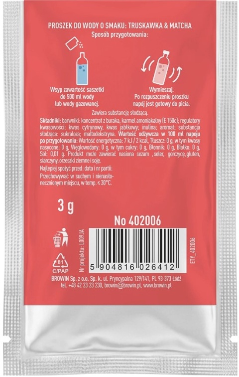 Vsypto Napój w proszku o smaku Truskawka Matcha bez cukru 3g