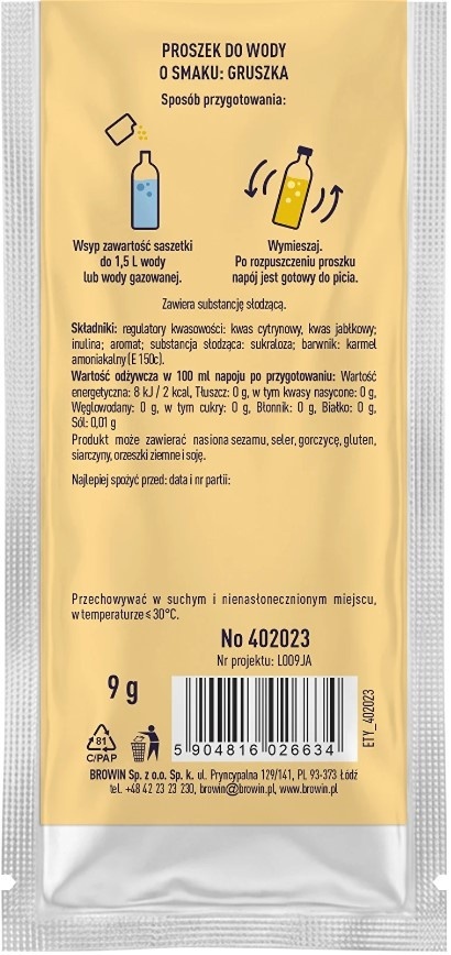 Vsypto Napój w proszku o smaku gruszki bez cukru 9g