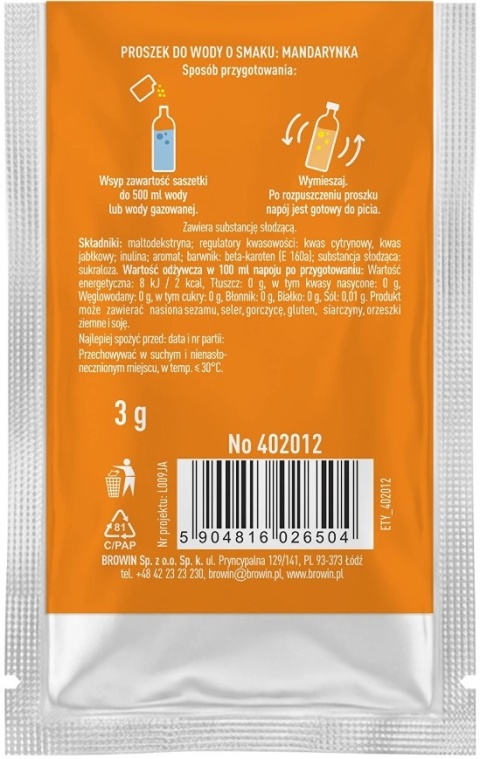 Vsypto Napój w proszku o smaku mandarynek bez cukru 3g