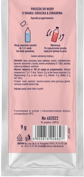 Vsypto Napój w proszku o smaku Gruszka Żurawina bez cukru 9g