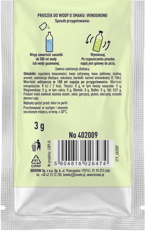 Vsypto Napój w proszku o smaku winogron bez cukru 3g