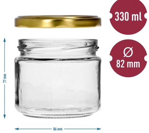 BROWIN Słoik niski 330ml złota zakrętka fi82/6 6szt