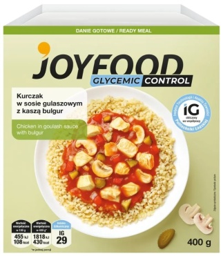 JOYFOOD Kurczak proteinowy w sosie gulaszowym z kaszą bulgur IG 29 400 g