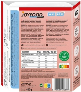 JOYFOOD Kurczak proteinowy w sosie słodko-kwaśnym z ryżem IG 35 400 g