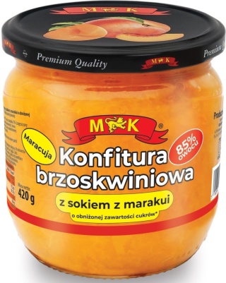 MK KONFITURA BRZOSKWINIOWA Z SOKIEM Z MARAKUI O OBNIŻONEJ ZAWARTOŚCI CUKRÓW 420G