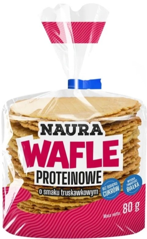 NAURA Wafle proteinowe owsiano-pszenne o smaku truskawkowym 80g