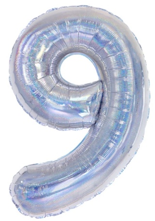 PartyPal Balon foliowy cyfra 9 holograficzny 100cm