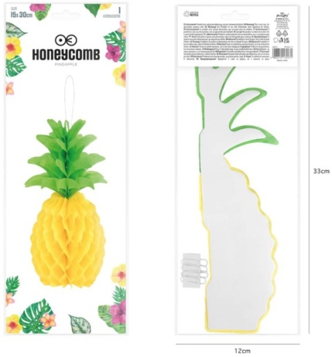 PartyPal Dekoracja wisząca honeycomb Ananas 1 szt.