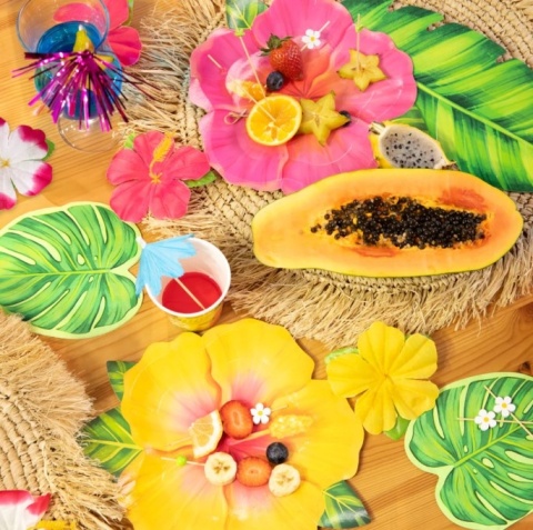PartyPal Talerzyk papierowy tropikalne kwiaty Aloha 6szt.