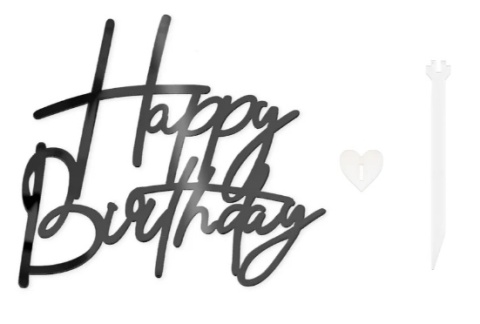 PartyPal Topper na tort urodzinowy Happy Birthday czarny