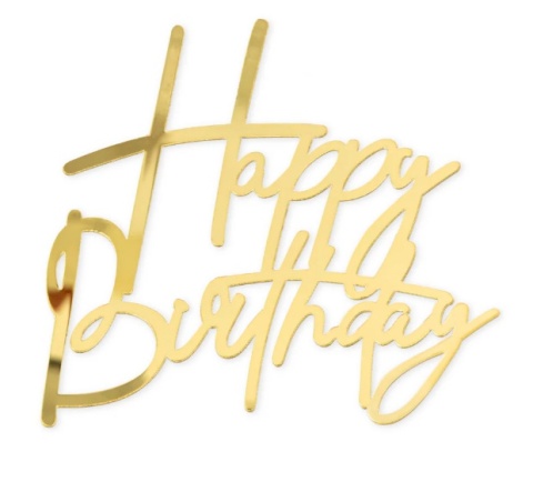 PartyPal Topper na tort Happy Birthday złoty lustrzany