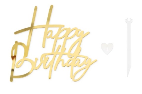 PartyPal Topper na tort Happy Birthday złoty lustrzany