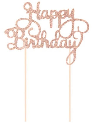 PartyPal Topper na tort Happy Birthday brokatowy rose gold