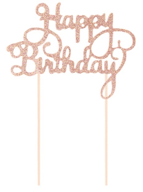 PartyPal Topper na tort Happy Birthday brokatowy rose gold