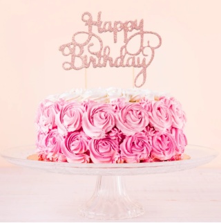 PartyPal Topper na tort Happy Birthday brokatowy rose gold