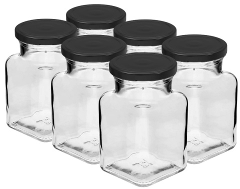 BROWIN Słoik twist off 150ml Cztery kąty fi53 z czarną zakrętką 6szt